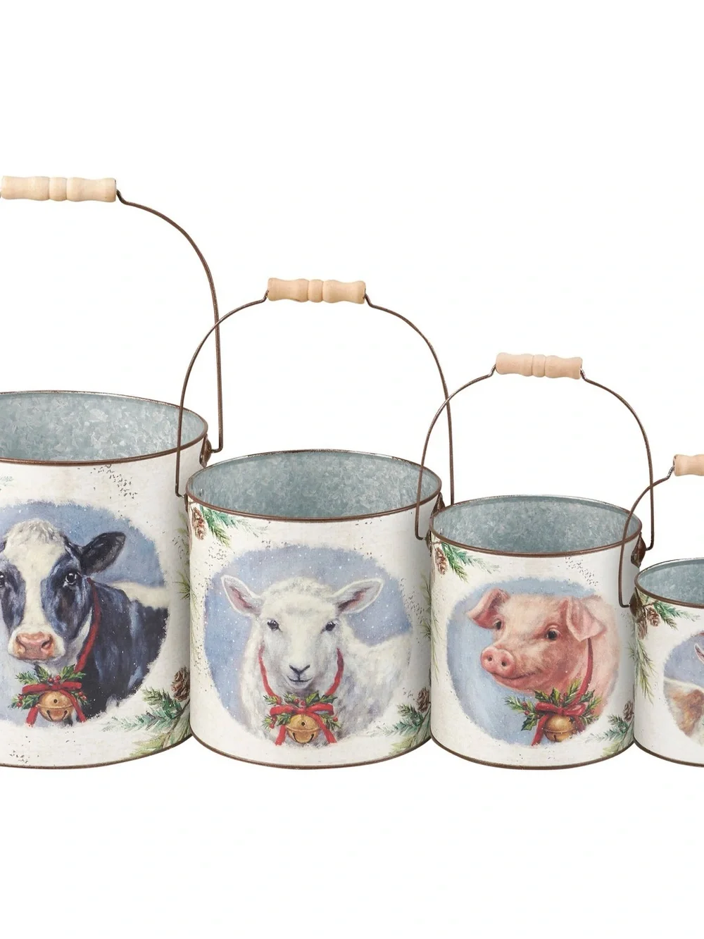Primitives by Kathy Festive Farm Christmas Bucket Set of 4
